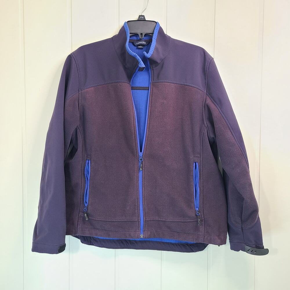 Lands' End Windcheck jacket purple royal blue full-zip fleece Size L